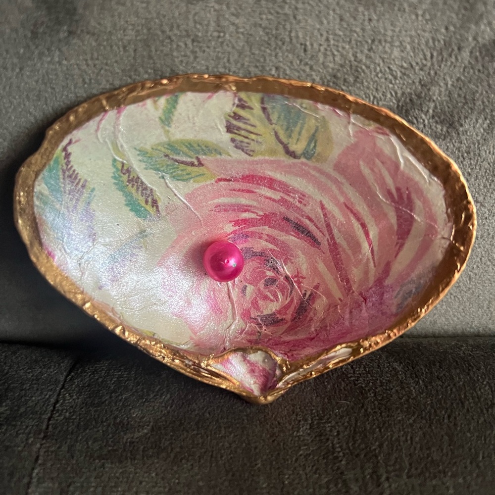 Floral Trinket Dish with Gold Accents
